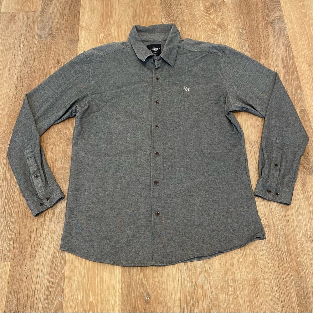 YoungLA Grey Long Sleeve Button Up XXL Performance Stretch Logo Athleisure Warm